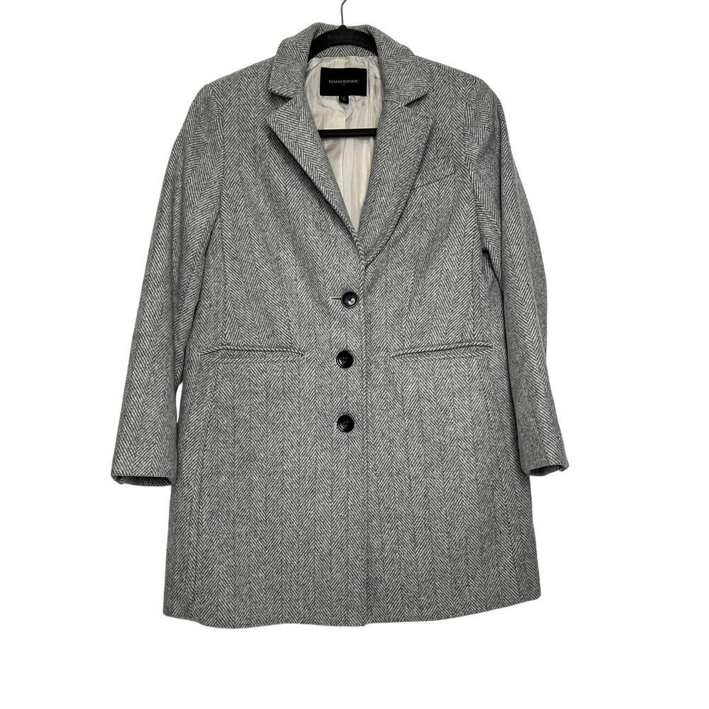 Banana Republic Petite Small Herringbone Wool Blend Peacoat Gray White 3 Button